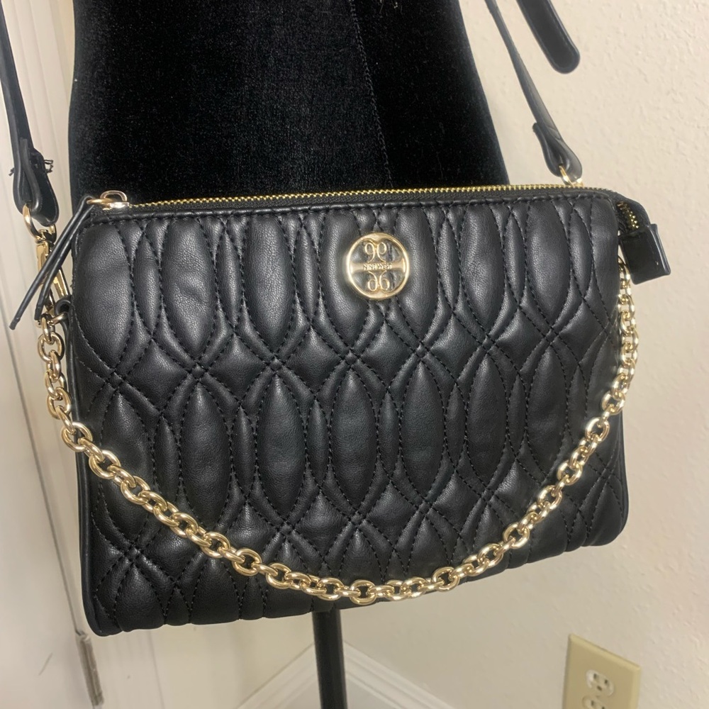 Nine West Black Quilted Crossbody with Gold Chain Accents